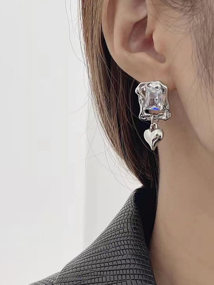 Asymmetric Zirconia Heart Earrings Plush Fashion Hub
