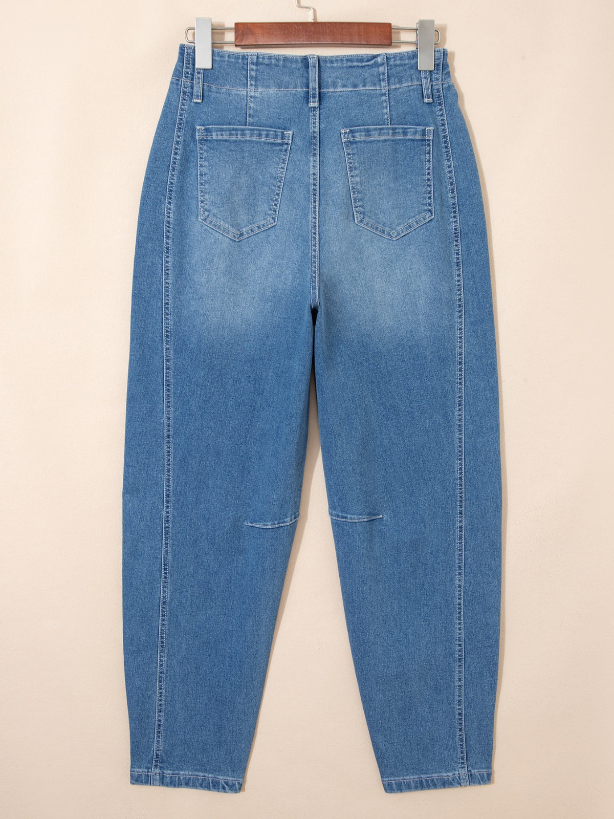 Washed cuffed barrel leg denim jeans by Plush Fashion Hub, vintage relaxed fit relaxed fit bottoms with distressed denim style