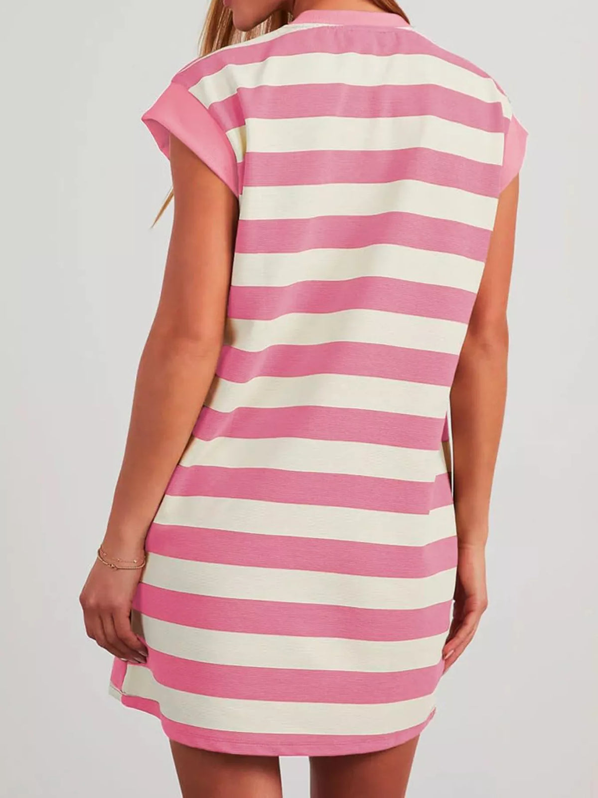 Plus size casual striped short sleeve mini dress by Plush Fashion Hub, featuring a comfortable fit and stylish design.