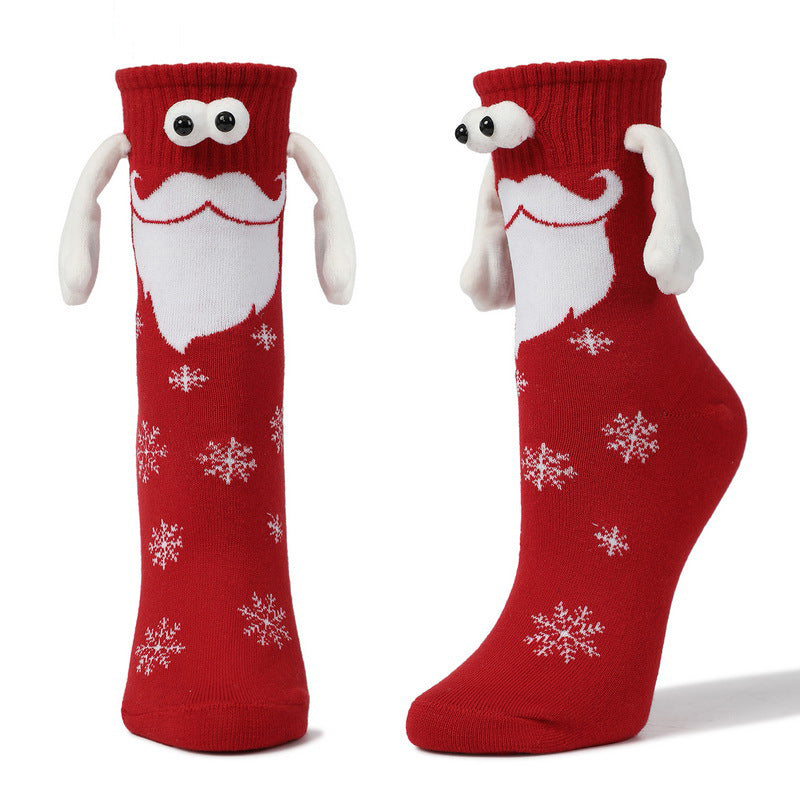 Couple Magnetic Handle Cute Hand Socks Christmas - festive red socks with magnetic grips and snowflake pattern.