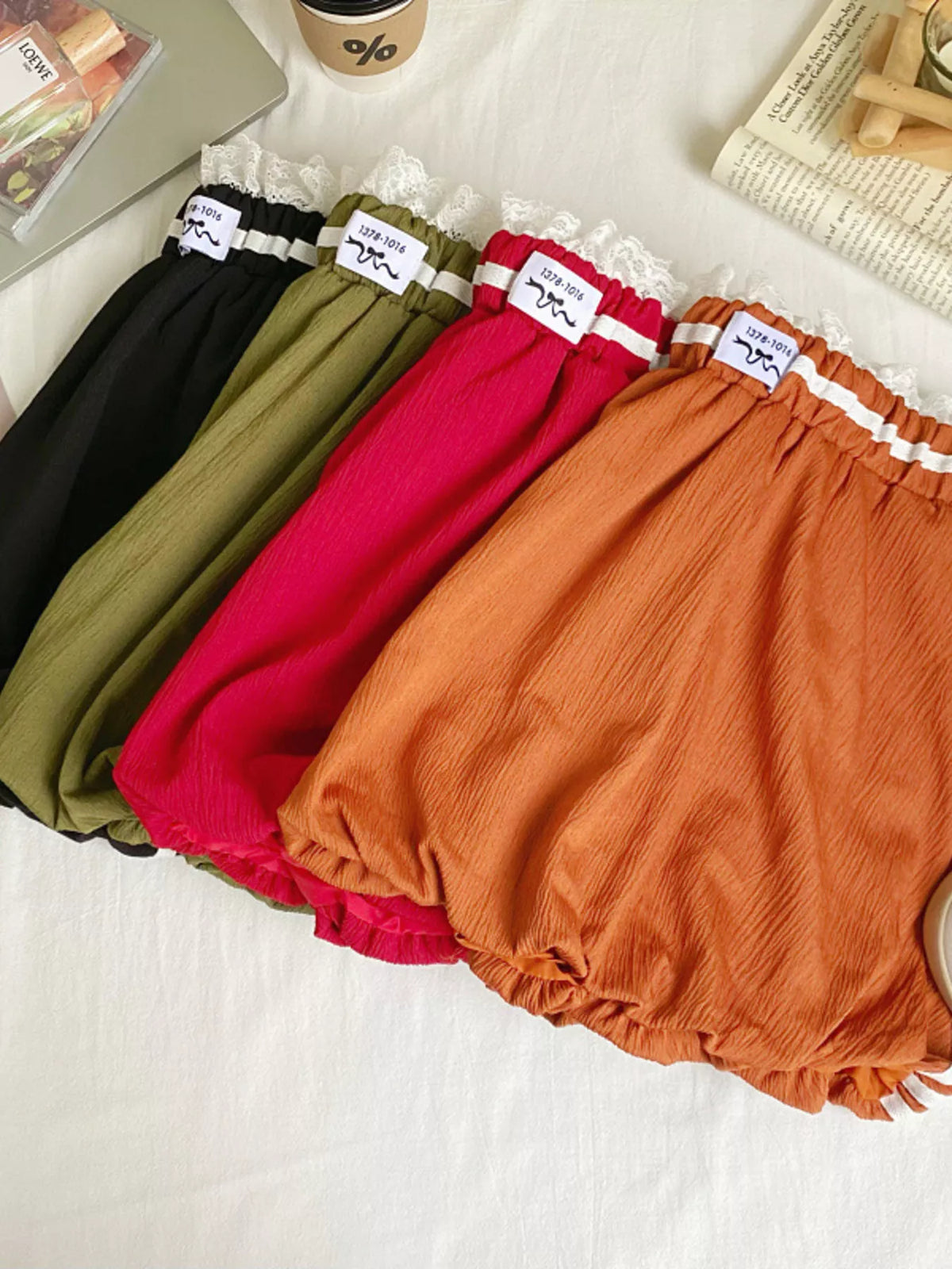 Lace trim elastic waist mini skirt by Plush Fashion Hub, showcasing a stylish short skirt with delicate lace details and comfortable fit.