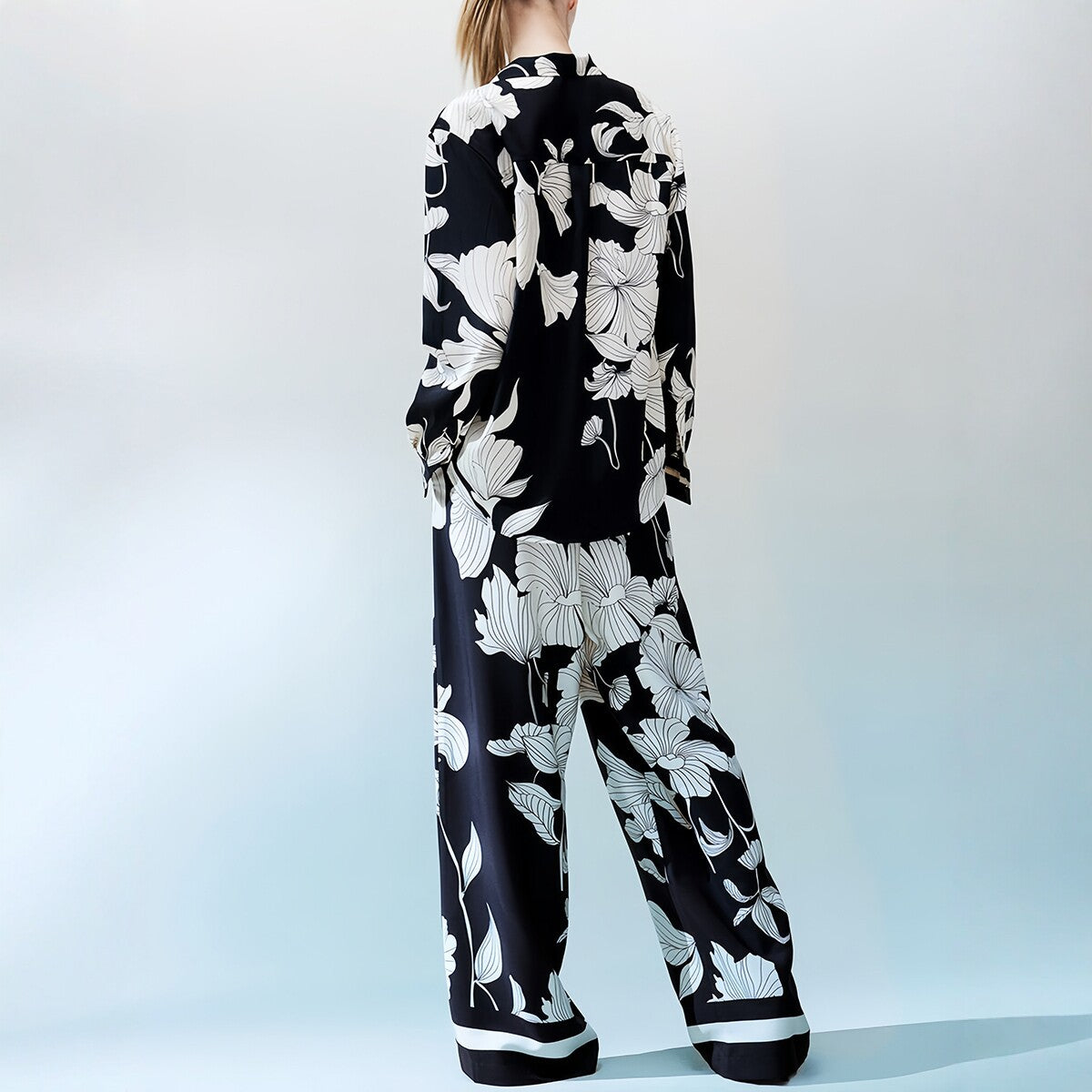 Black and White Floral Two-Piece Set