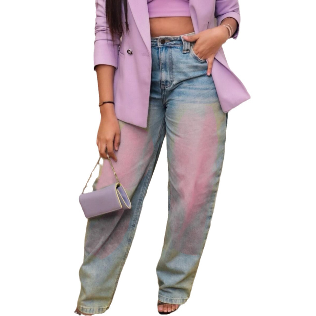 Washed Denim Straight Leg Jeans