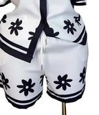 Colorblock Printed Collared Shirt and Shorts Set