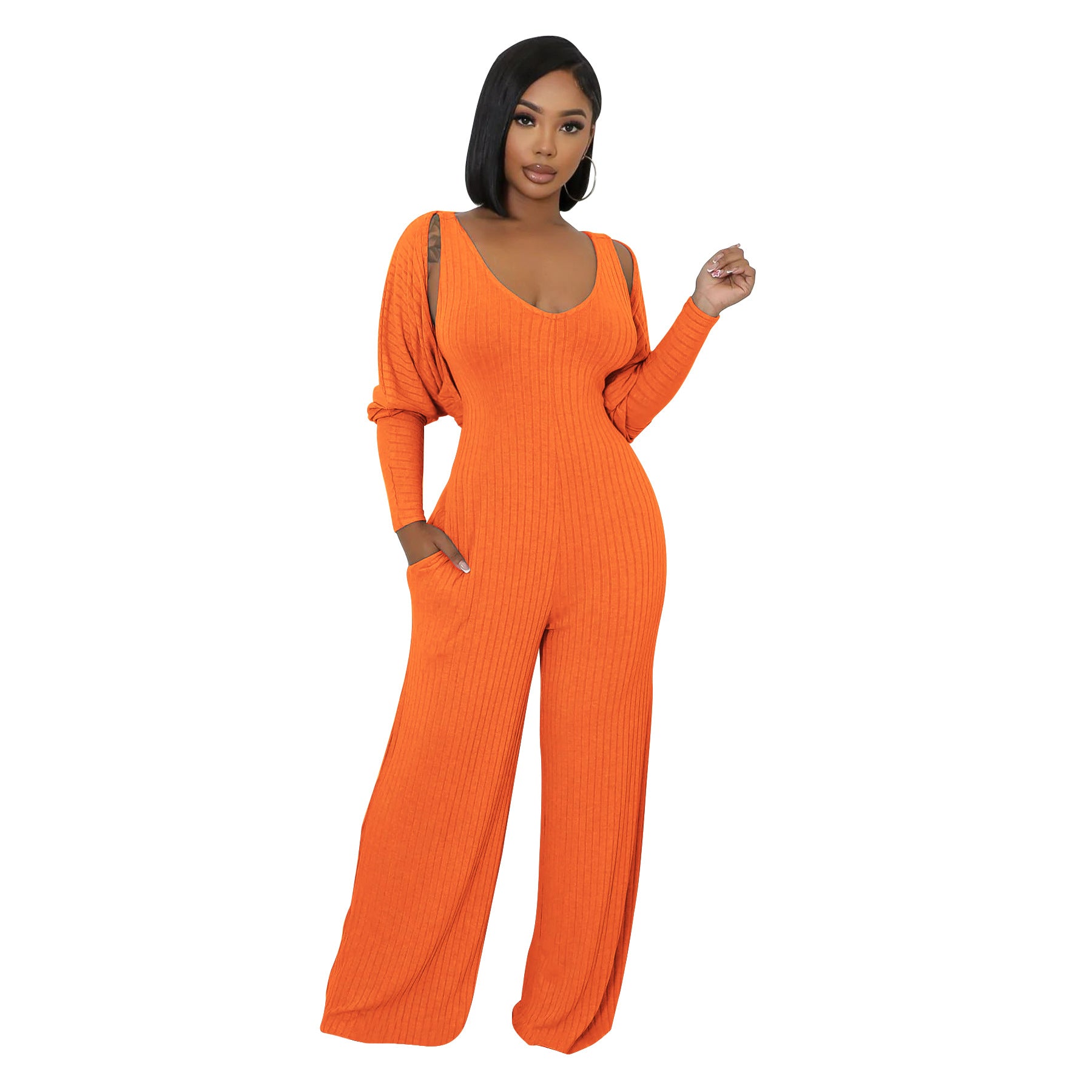 Modern cape-sleeve tailored jumpsuit by eprolo, featuring a sleek design and stylish cape sleeves, perfect for trendy tops.