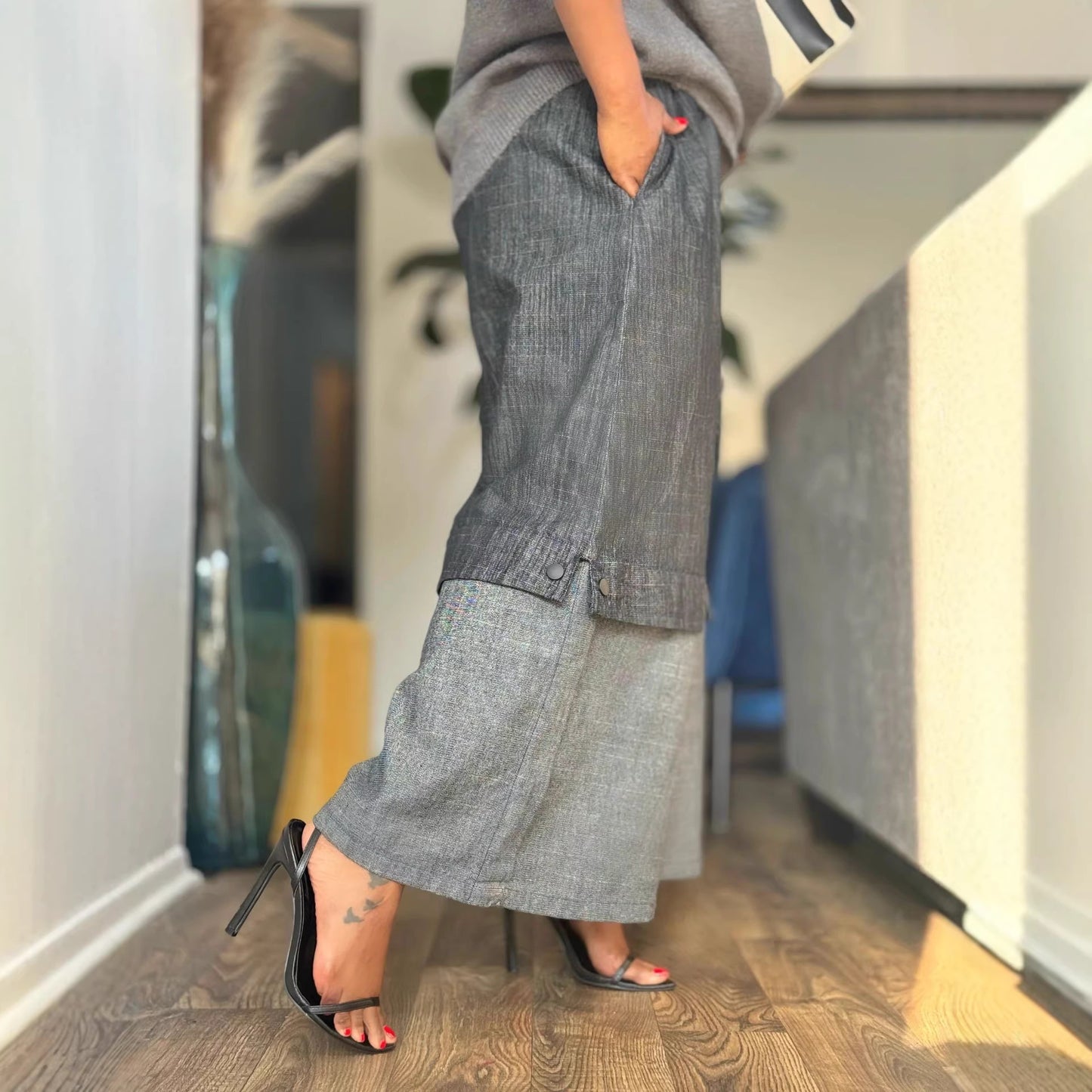 Eprolo street style patchwork wide leg jeans with distressed details and relaxed fit, showcasing trendy denim fashion.