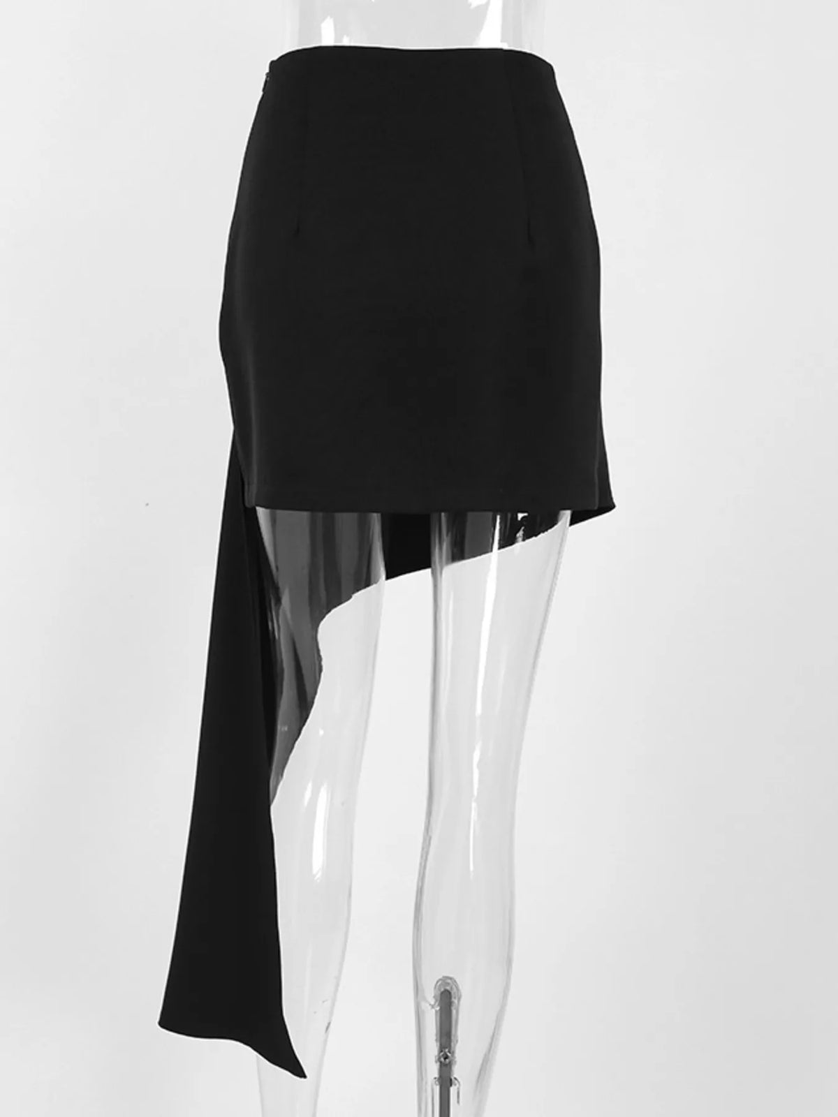 Asymmetric high-waisted draped mini skirt from Trendsi, showcasing its stylish design and textured fabric.
