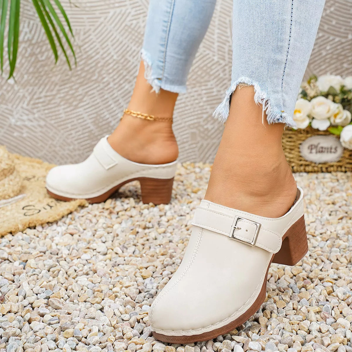 Plush Fashion Hub round toe block heel sandals with stylish heels and open toe design, perfect for casual or dressy occasions.