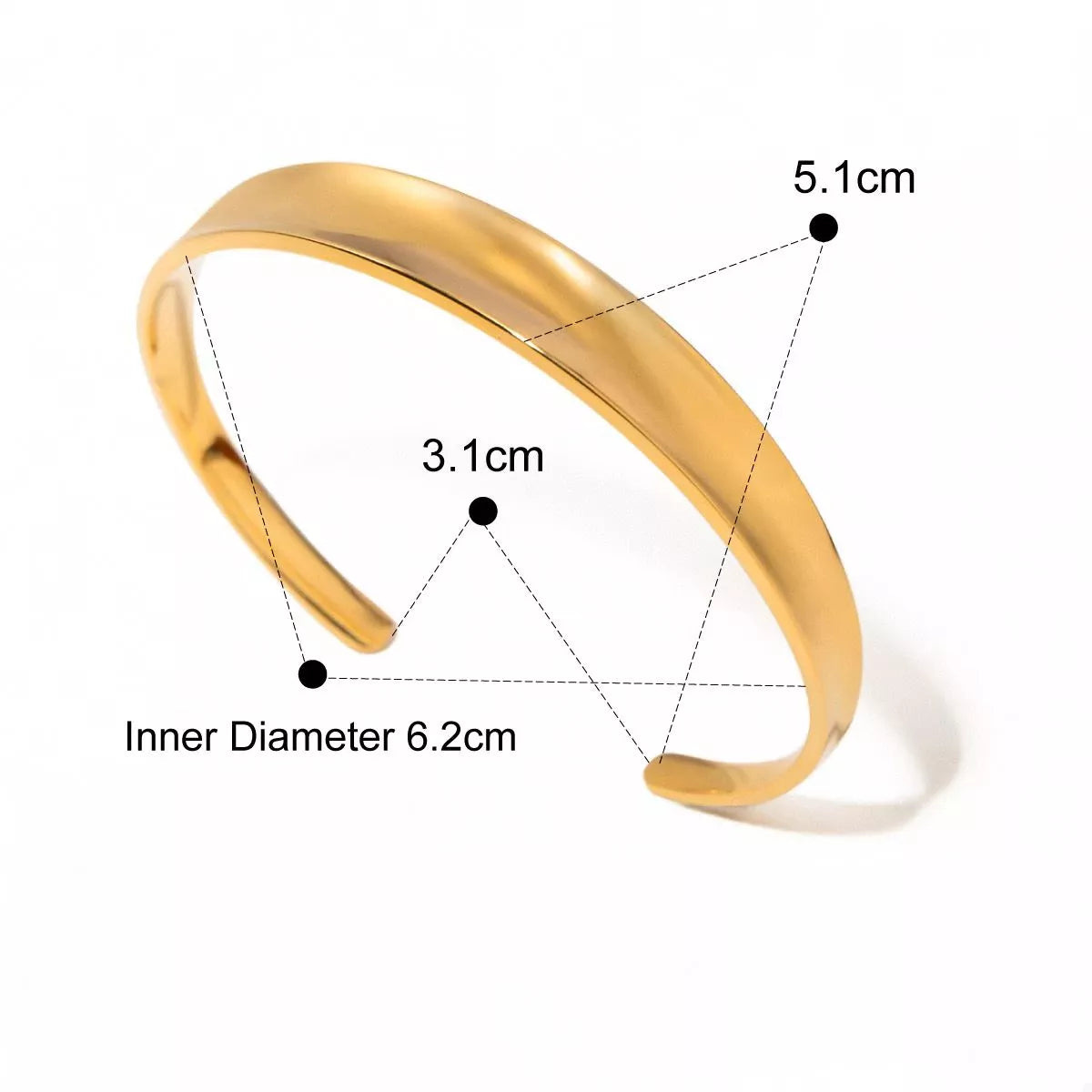 18K gold-plated stainless steel open ring with a sleek, minimalist design from Plush Fashion Hub, displayed on a white background.