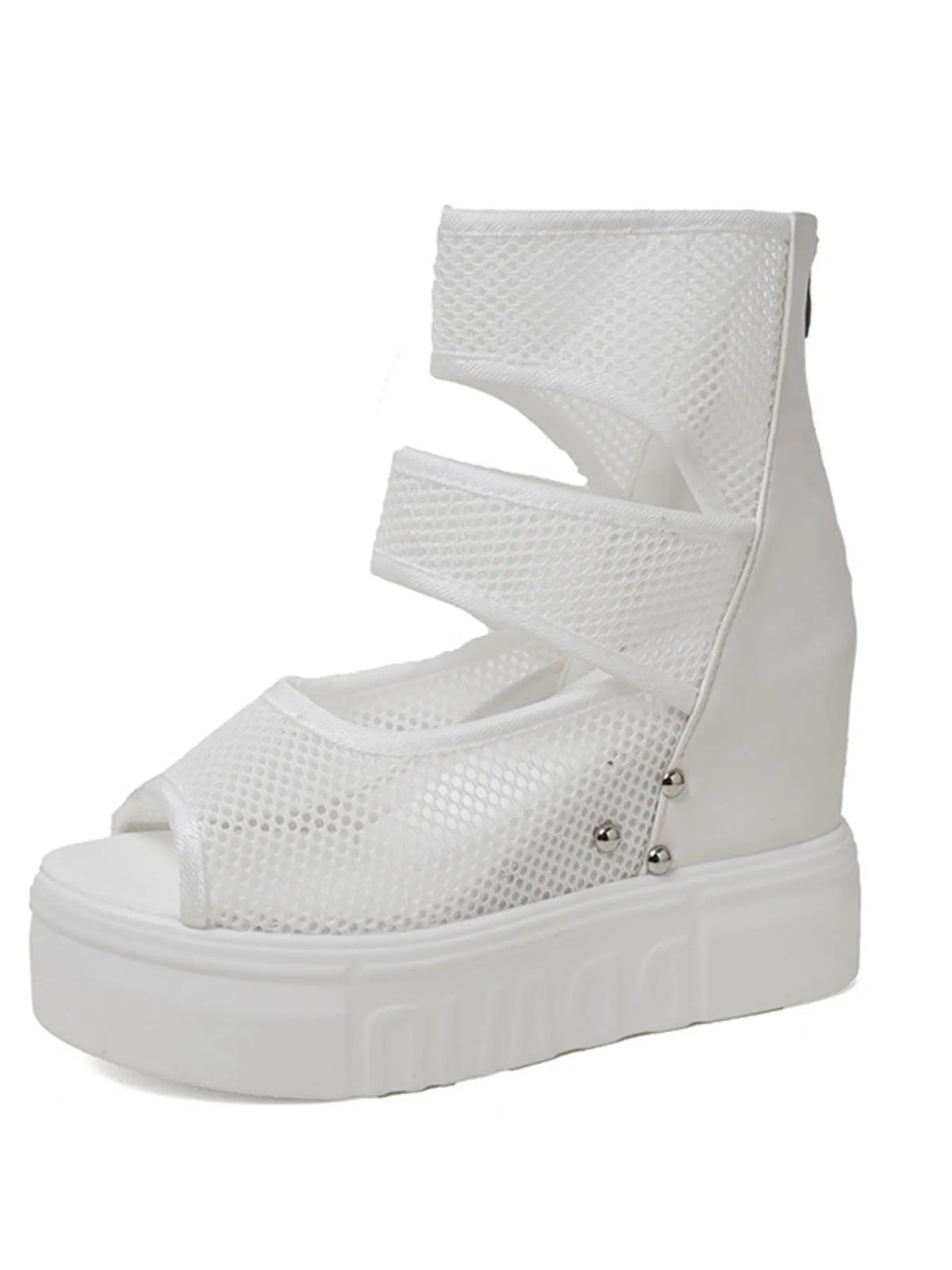 Trendsi mesh cutout platform sandal showcasing stylish design, open toe, chunky heel, and breathable mesh details.