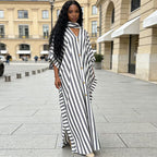 African-inspired striped loose long dress by FitiqueFit in seven colors, featuring a relaxed fit and vibrant pattern.