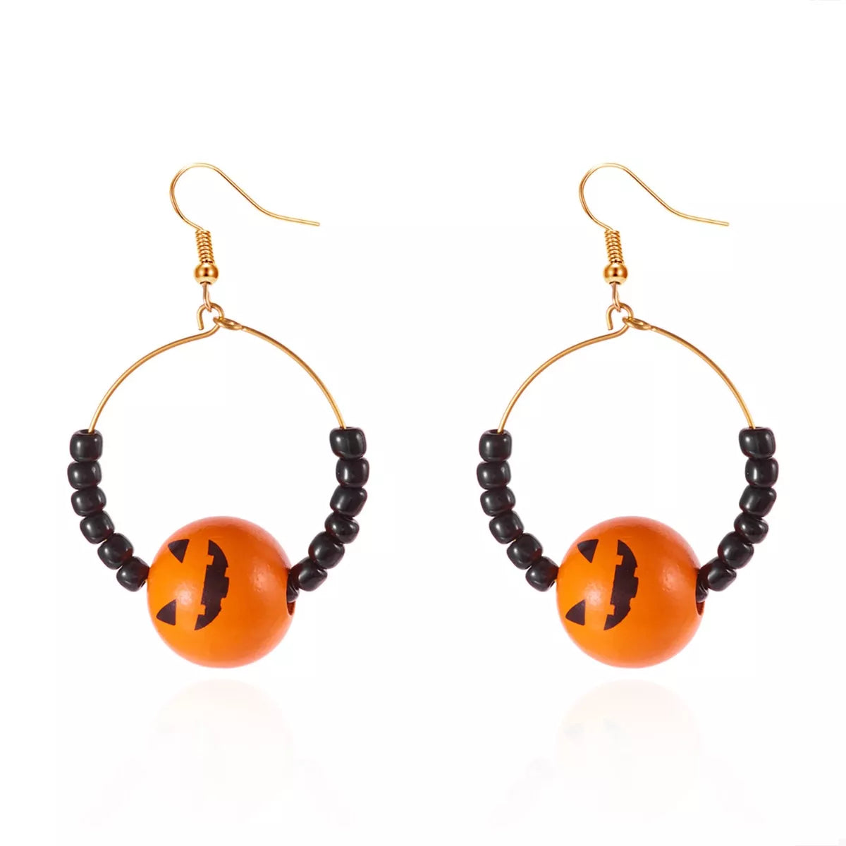 18K gold-plated Halloween bead earrings featuring spooky-themed beads and dangle design, stylish jewelry from Plush Fashion Hub