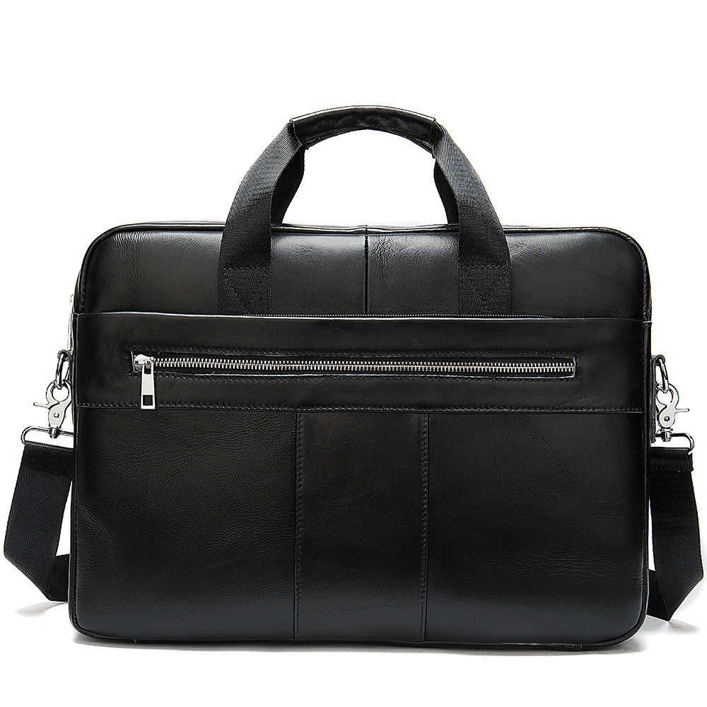 Pi-Mart leather retro casual briefcase in light brown with sturdy handles, ideal for business and everyday use.