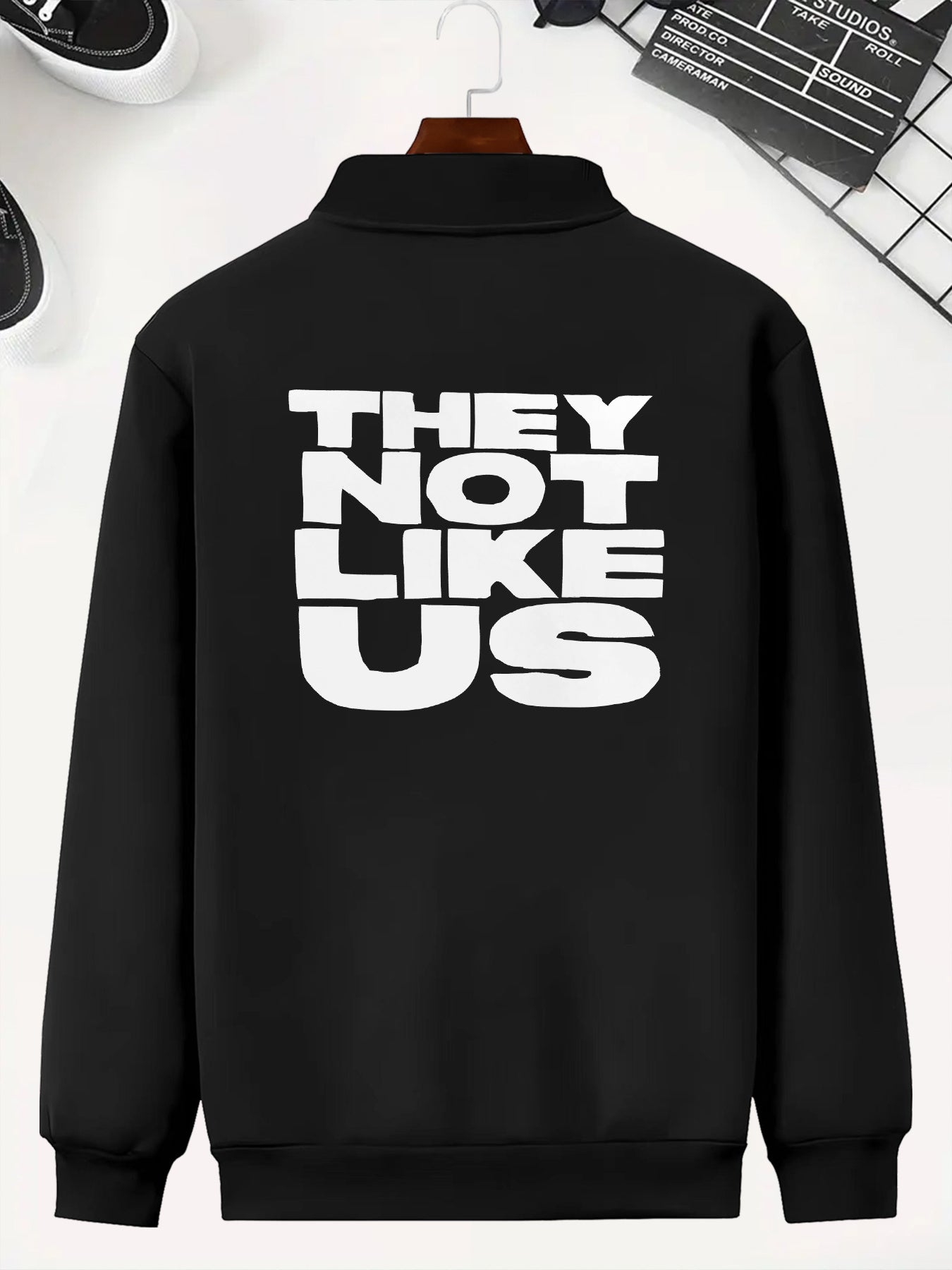 Men's Skinny Fit Polyester Casual Jacket - Slight Stretch, Zipper Closure, "They Not Like Us" Print - Winter Outerwear