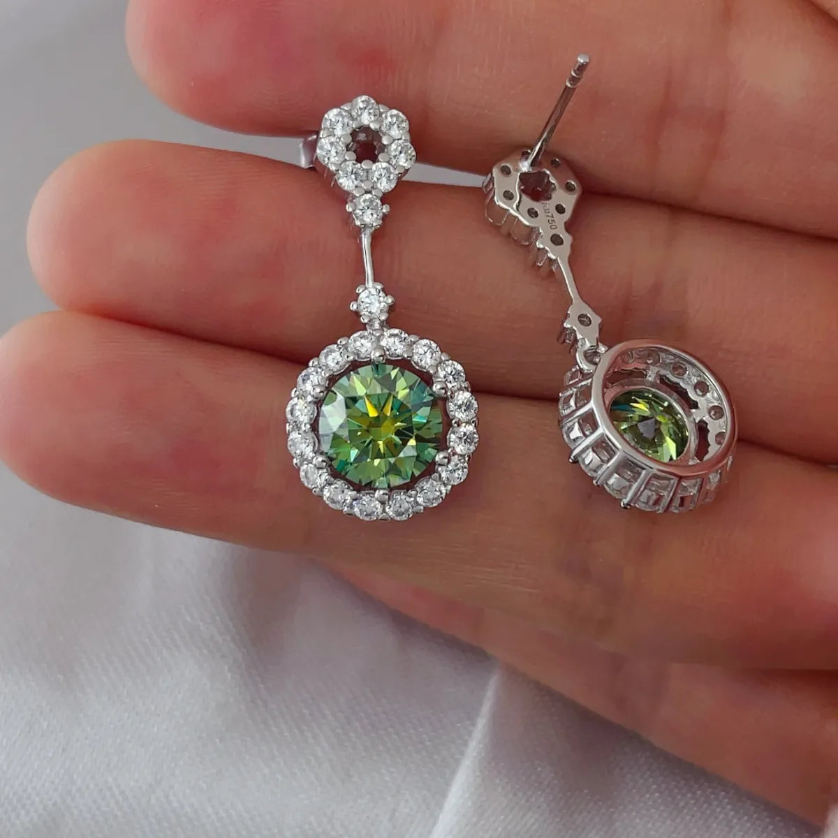 Plush Fashion Hub 4 Carat Crystal Drop Dangle Earrings with round halo design, sparkling crystal accents and elegant hanging style.