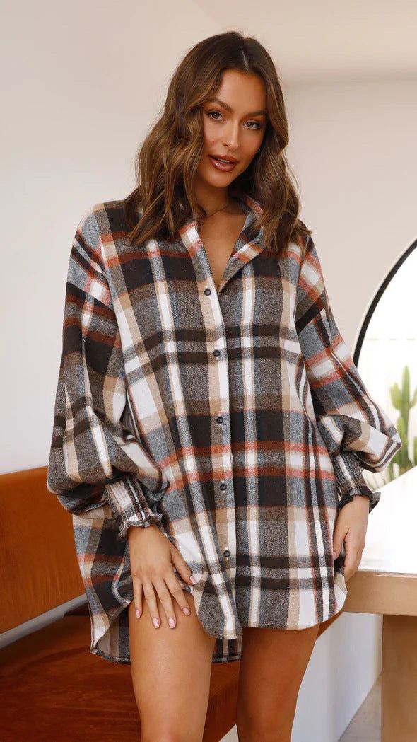 Plaid Lantern Shirt For Women - Plush Fashions Shop 