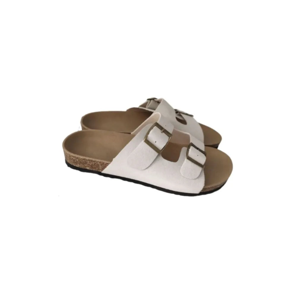 Plush Fashion Hub double buckle open toe sandals featuring stylish straps and a comfortable sole.