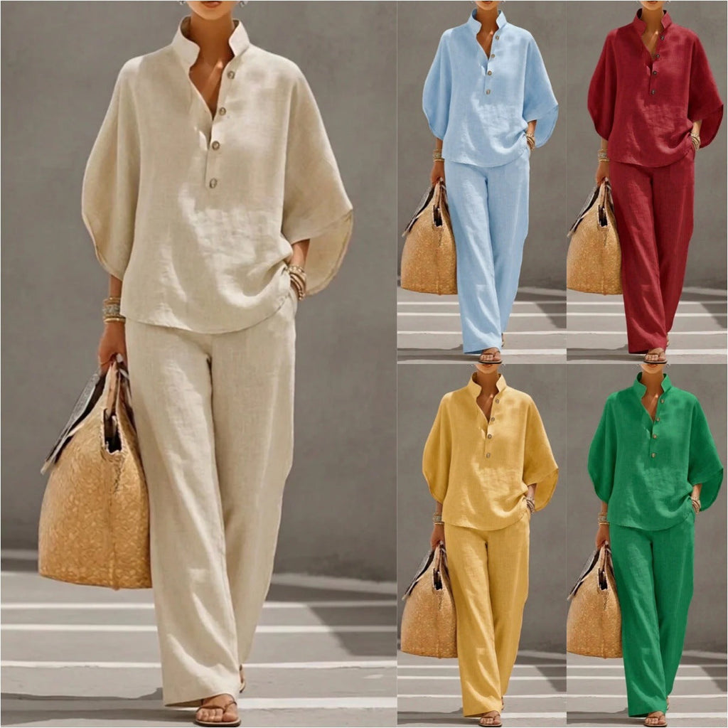 Women’s casual shirt and full-length pants set by FitiqueFit, featuring a comfortable, stylish casualwear outfit for everyday wear.