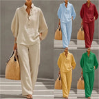 Women’s casual shirt and full-length pants set by FitiqueFit, featuring a comfortable, stylish casualwear outfit for everyday wear.