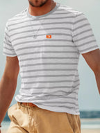 Men's full size striped pocket short sleeve T-shirt from Trendsi, featuring a classic design and comfortable fit.