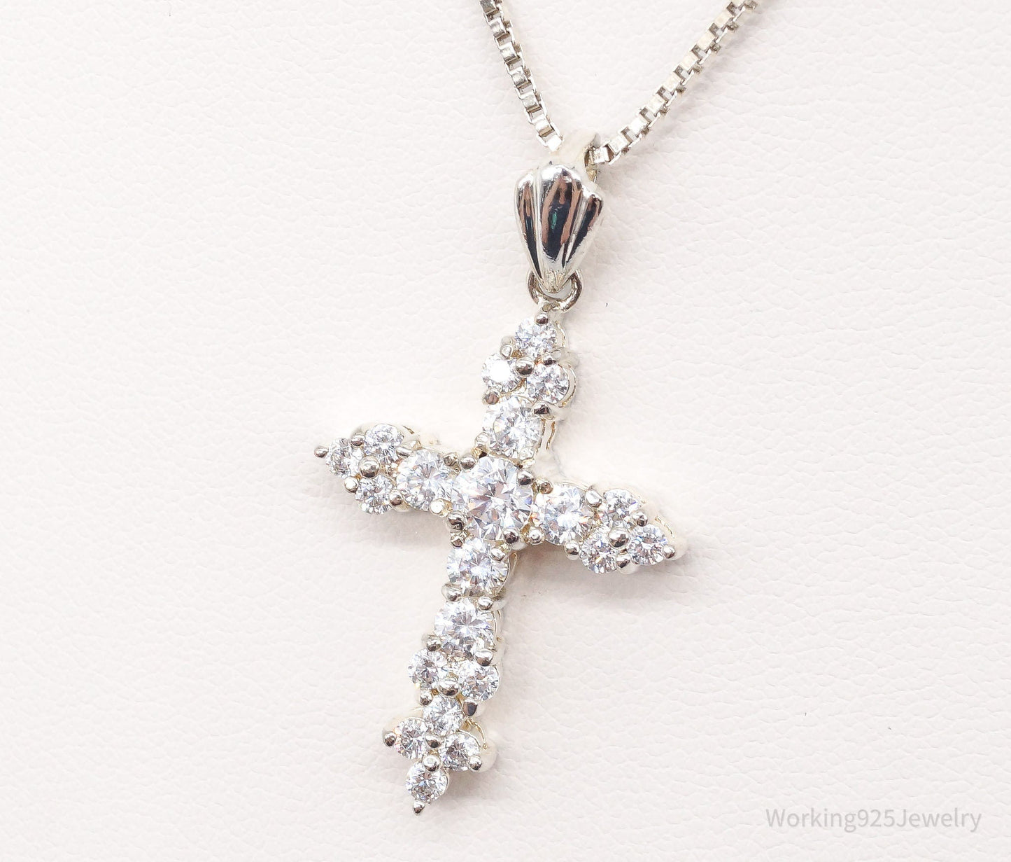 Vintage Cubic Zirconia Cross Sterling Silver Necklace Working 925 Jewelry