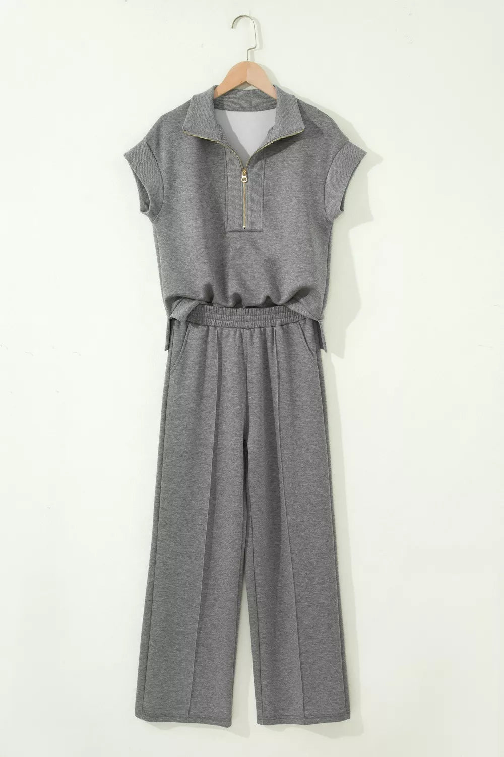 Casual half zip polo tee and pant set by Plush Fashion Hub, featuring a relaxed fit and comfortable fabric for everyday wear.