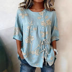 Women's floral 3D print pullover top by Plush Fashion Hub, loose fit casualwear with elegant floral design in various sizes.
