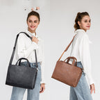 Pi-Mart handheld one shoulder leather briefcase with business notebook compartment, designed for professional use.