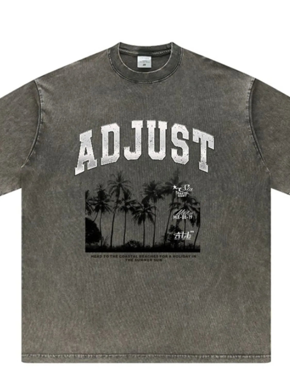 Men's graphic round neck short sleeve T-shirt from Trendsi featuring a colorful modern design on soft cotton fabric.