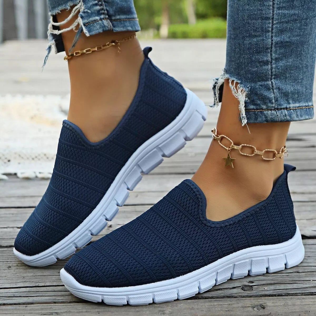 Women’s breathable mesh slip-on casual walking flats by Plush Fashion Hub, lightweight and comfortable for everyday wear.