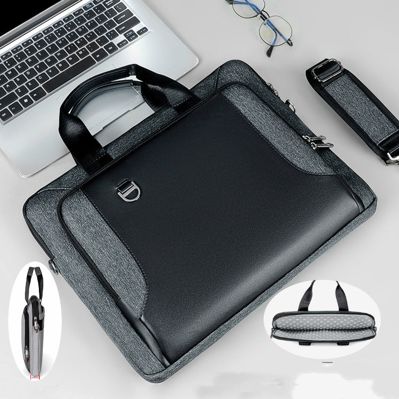 Pi-Mart men's laptop briefcase made of shockproof PU leather, featuring a sleek, professional design with sturdy handles and secure zipper.
