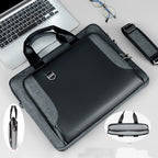 Pi-Mart men's laptop briefcase made of shockproof PU leather, featuring a sleek, professional design with sturdy handles and secure zipper.