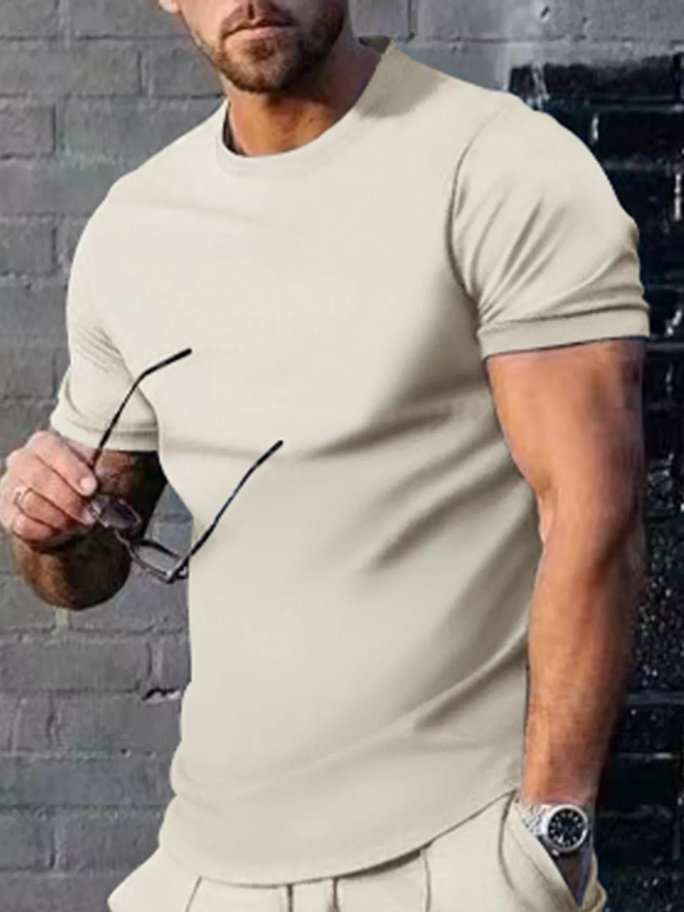 Men's plus size solid color casual T-shirt from Plush Fashion Hub, showing the comfortable fit and simple design.