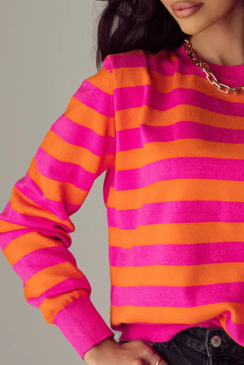 80s Bright Pink & Orange Shoulder Sweater Pretty Little Patriot