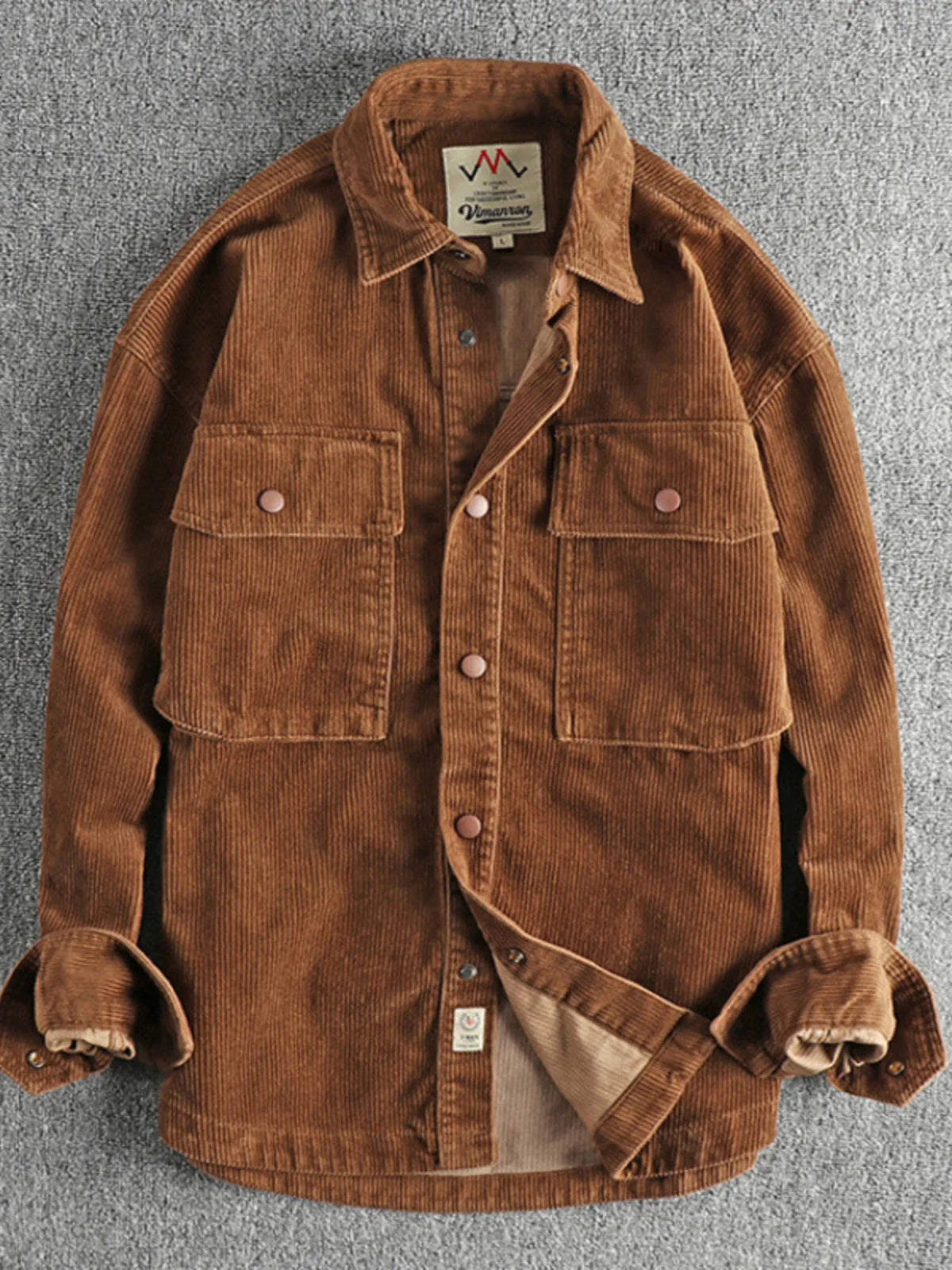 Men's plus size corduroy button-up long sleeve jacket from Trendsi, shown in a stylish, textured fabric with a classic collar.