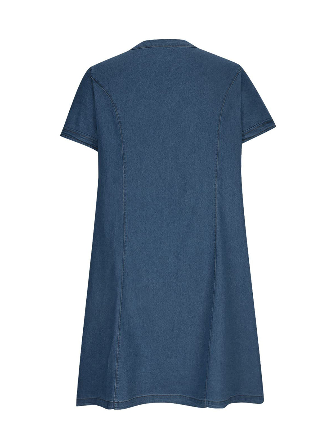 Full size Plush Fashion Hub notched short sleeve denim dress displayed on a hanger with front view.
