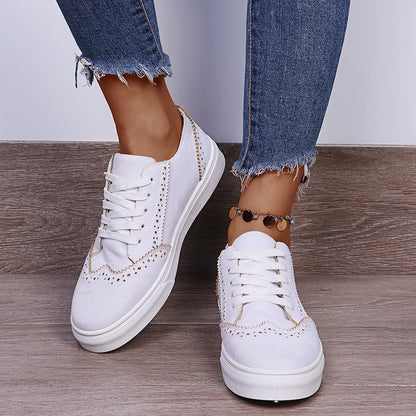 Lace-Up Suedette Flat Sneakers For Women