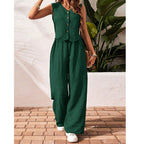 Women’s casual crop vest blazer and wide-leg pants set by FitiqueFit, featuring a stylish tailored blazer and comfortable matching pants.