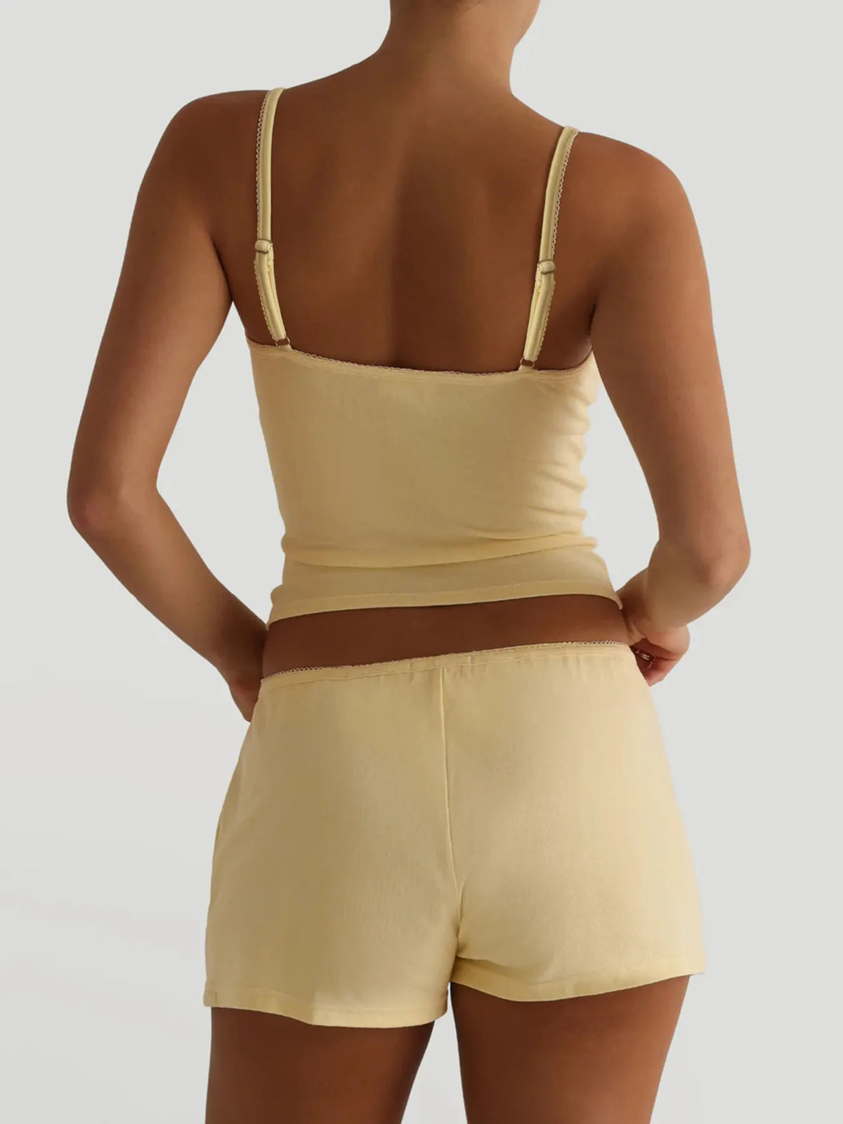 Soft plush V-neck active wear cami and shorts set by Plush Fashion Hub, comfortable and stylish for workouts or lounging.