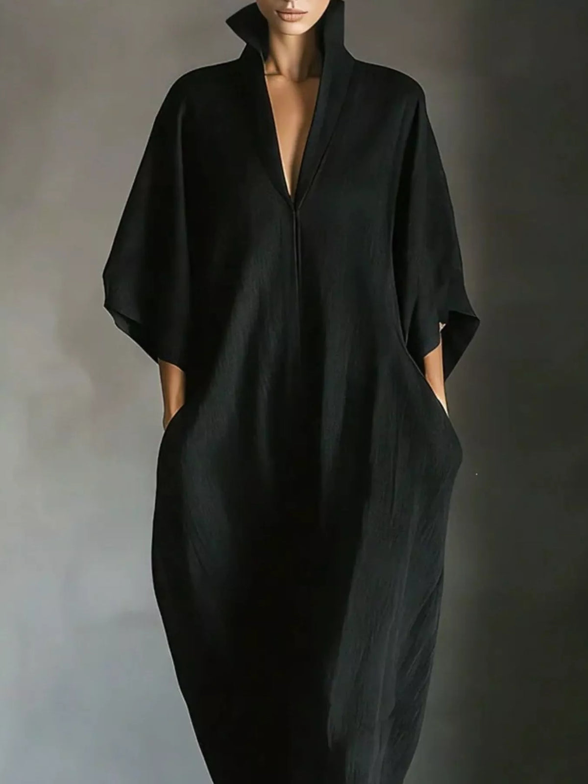 Plush Fashion Hub 3/4 sleeve maxi dress with pockets, flowy fabric, and a stylish, comfortable design for casual wear.