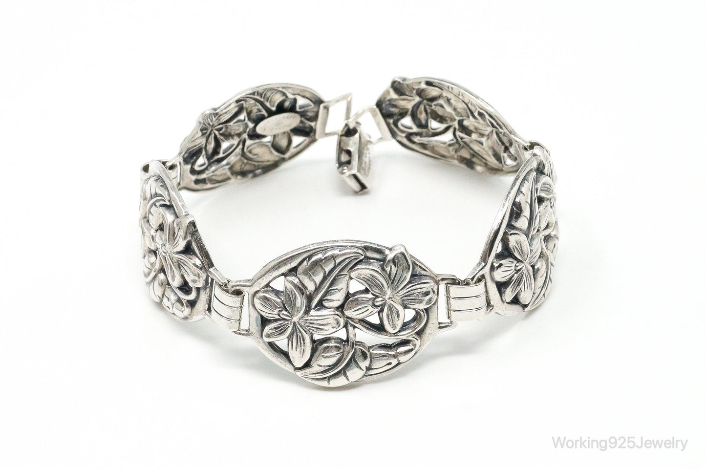 Vintage Designer Danecraft Floral Panels Sterling Silver Bracelet Working 925 Jewelry
