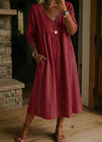 Women's V-neck casual dress with lace trim and a loose fit, available in 7 colors by FitiqueFit