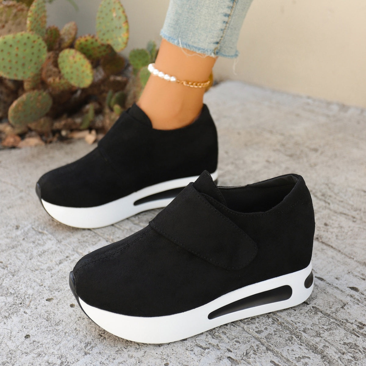 Women’s round toe platform sneakers by Plush Fashion Hub, casual mid-heel shoes with stylish design and comfortable fit.