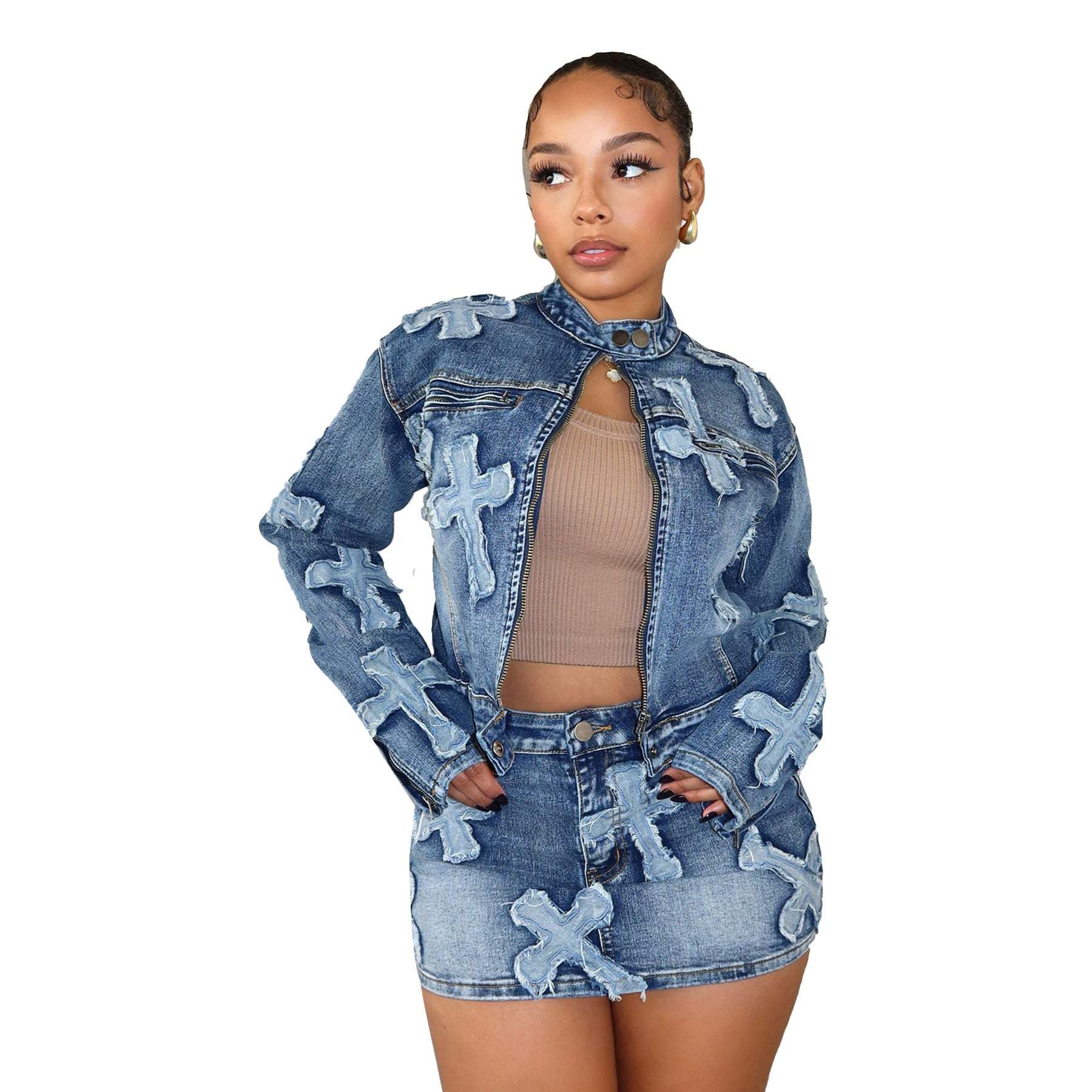 Denim StyleElevate your wardrobe and make a statement with our Denim Style Embroidered Short Skirt Jacket Suit. This retro-style suit exudes artistry with its intricate embroidJan skirt suitPlush Fashions ShopPlush Fashion Shop