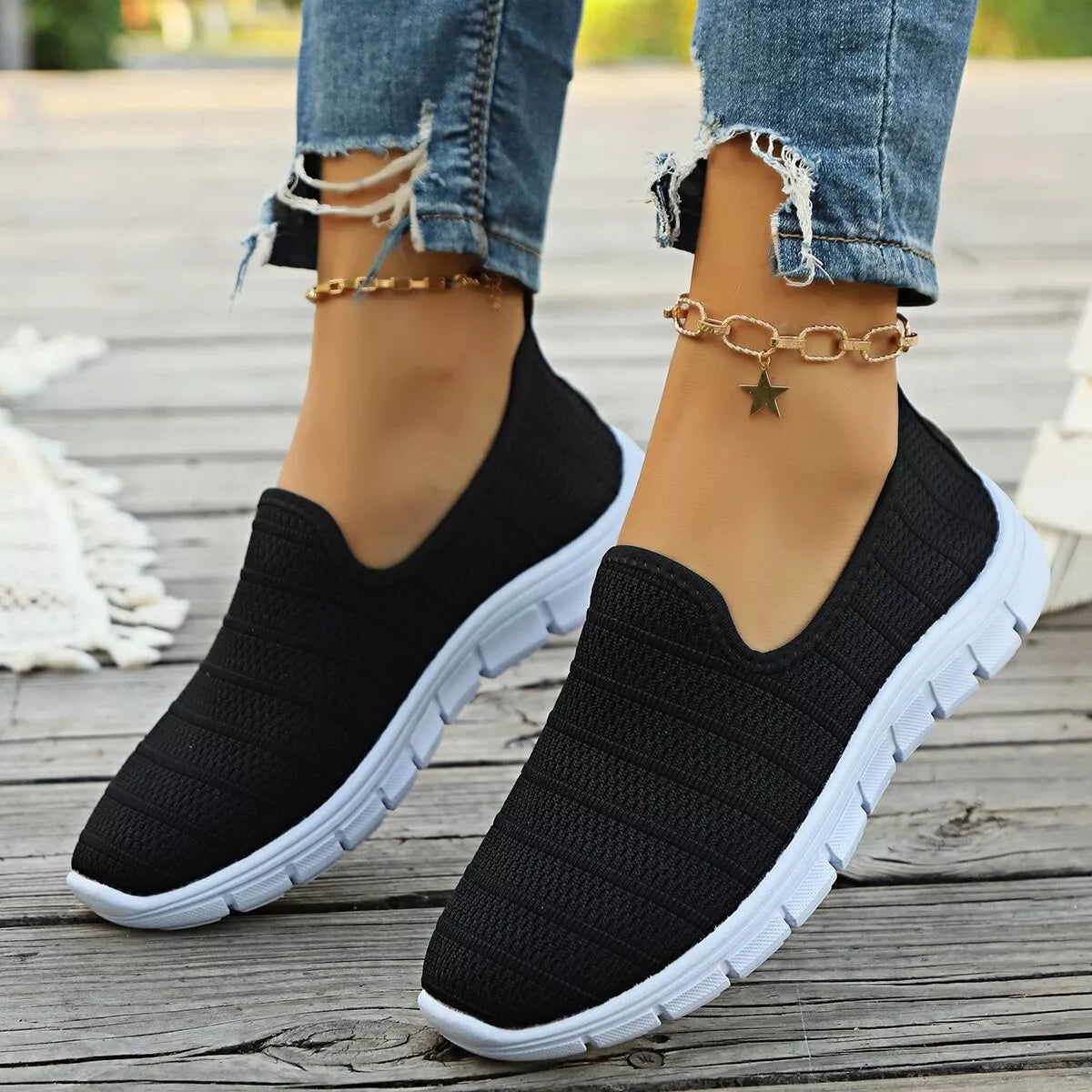 Women’s breathable mesh slip-on casual walking flats by Plush Fashion Hub, lightweight and comfortable for everyday wear.