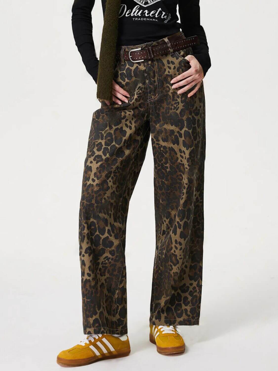 Leopard Straight Jeans with Pockets - Plush Fashion Shop #