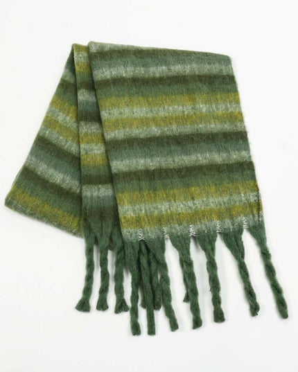 Fringe Contrast Striped Polyester Scarf - Plush Fashion Shop #