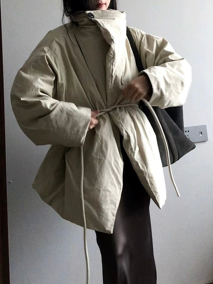 Waist-Hugging Stand-Up Collar Thickened Puffer Jacket - Fitted Silhouette Plush Fashion Hub