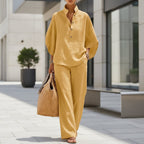 Women’s casual shirt and full-length pants set by FitiqueFit, featuring a comfortable, stylish casualwear outfit for everyday wear.