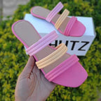 Plus size LadyShow.Store women's flat woven hollow slippers with color-matched beach sandals design, suitable for casual wear.